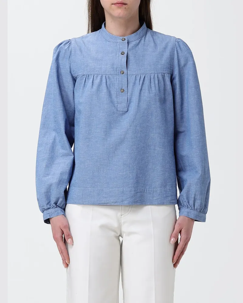 A.P.C. Hemd aus Bio-Baumwolle und Leinen Blau