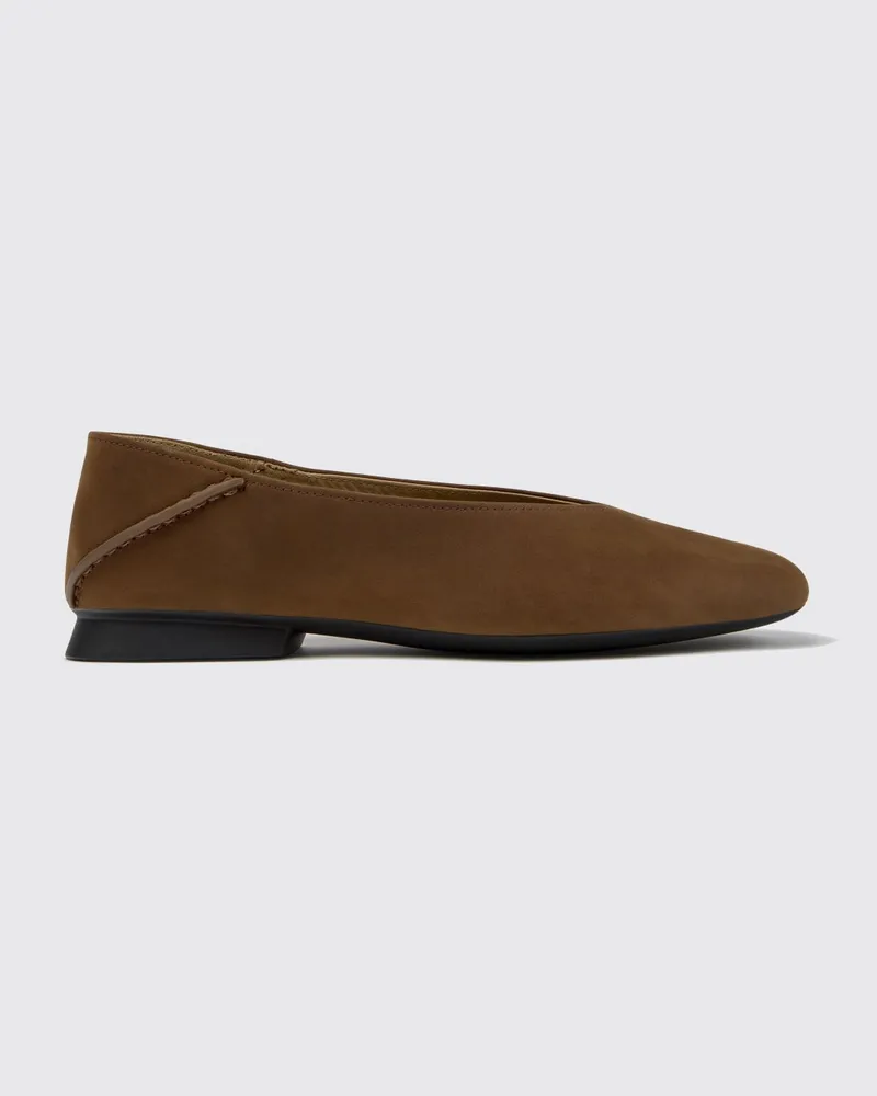 Camper Casi Myra Ballerinas aus Veloursleder von mit OrthoLite®-Sohle und runder Kappe Braun