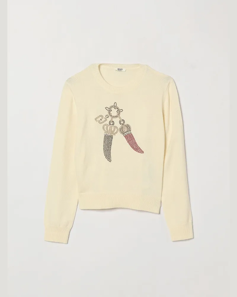 Liu Jo Wollmisch-Pullover von für Mädchen mit Stickerei und Strass-Applikationen Weiß