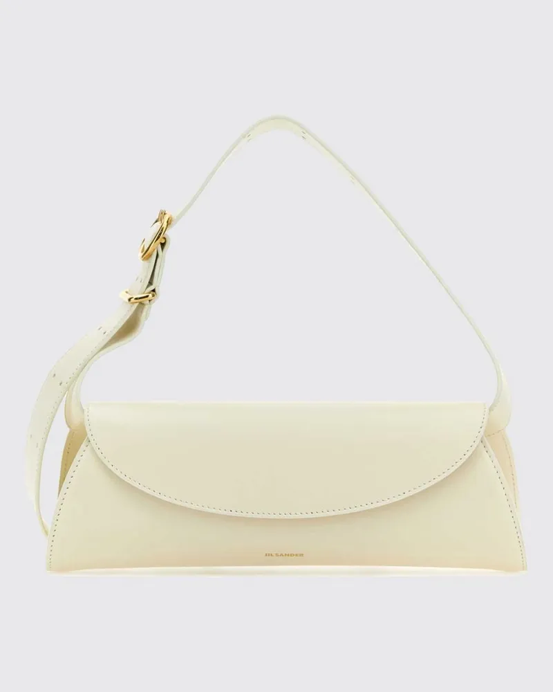 Jil Sander Kleine Cannolo Schultertasche aus glattem Kalbsleder Weiß