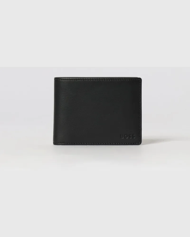 HUGO BOSS Bifold-Geldbörse aus Glattleder mit geprägtem Logo und Münzfach Schwarz