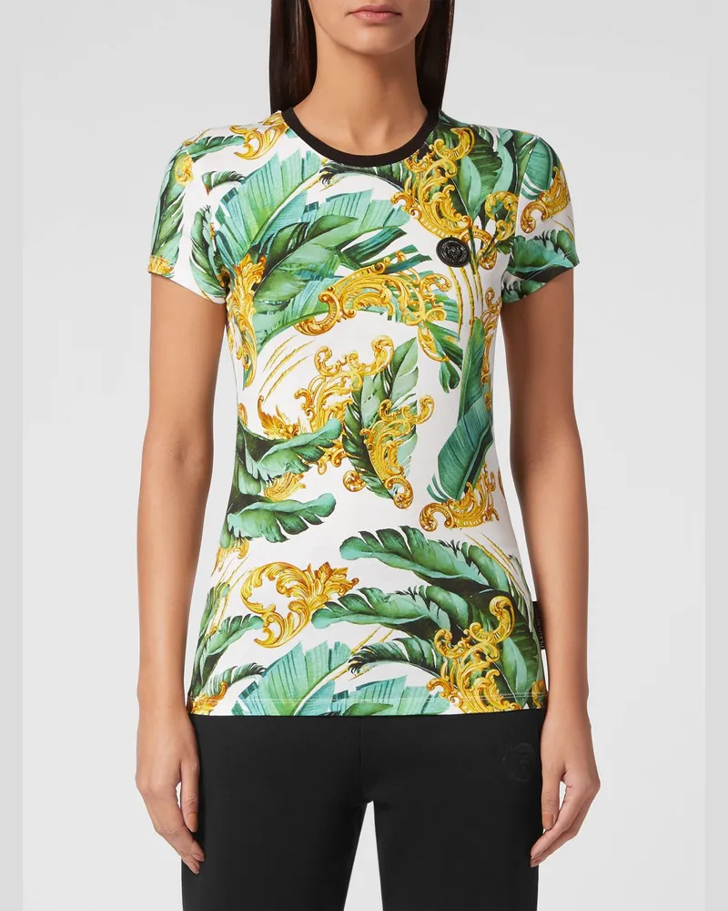 Philipp Plein Slim-Fit-Jersey-T-Shirt mit Barock- und Tropen-Print Bunt