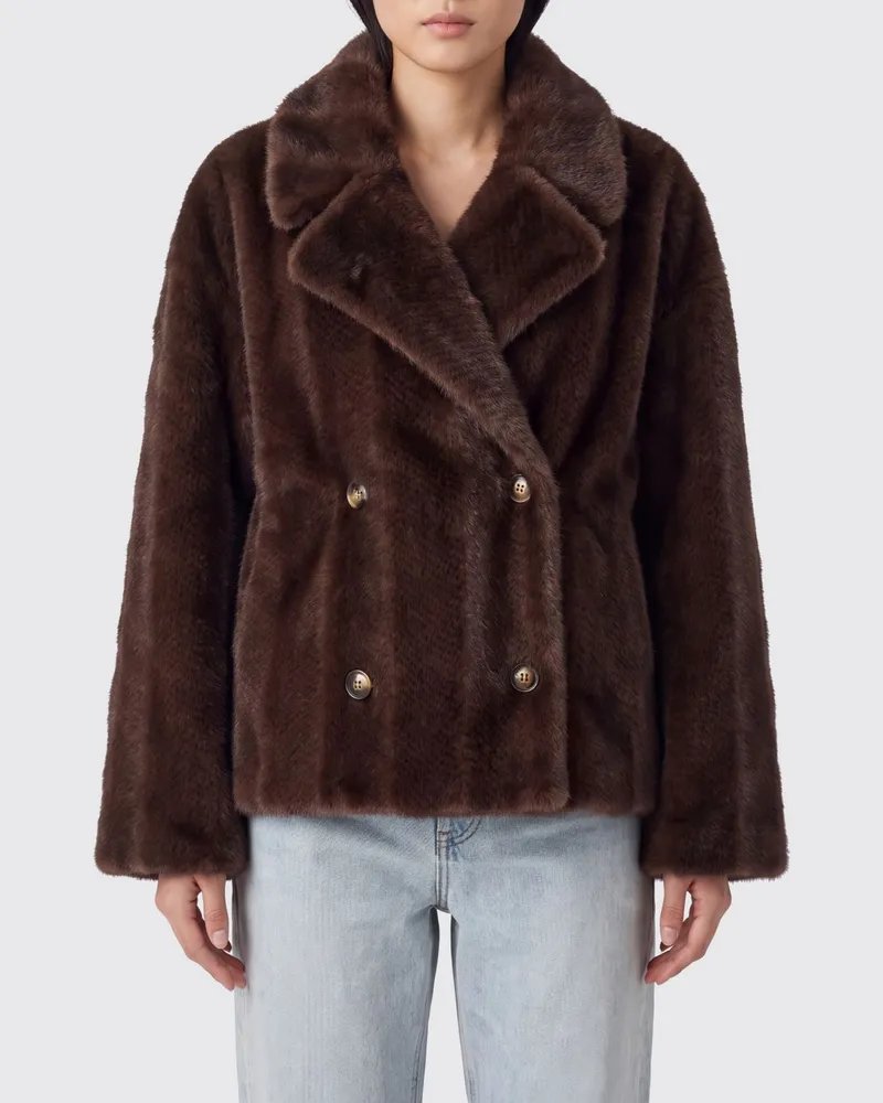 Sword 6.6.44 SWORD 6.6 Kurzer zweireihiger Webpelzmantel im Shearling-Stil Braun