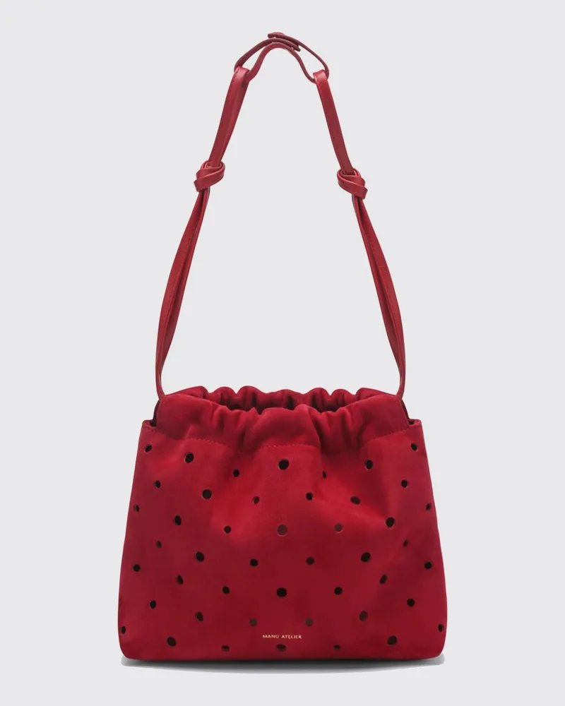 Manu Atelier Romy Beuteltasche von aus Wildleder mit Polka-Dots und Kordelzug Rot