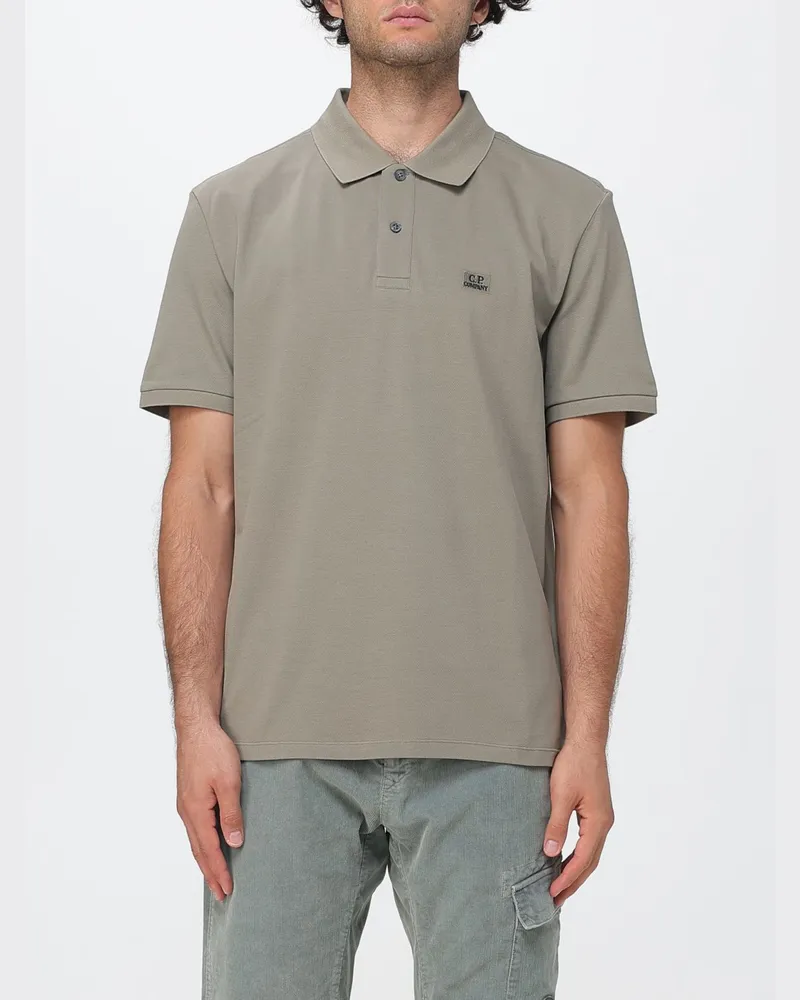 C.P. Company Kurzärmeliges Stretch-Baumwoll-Polohemd mit kontrastierendem Logo Grau