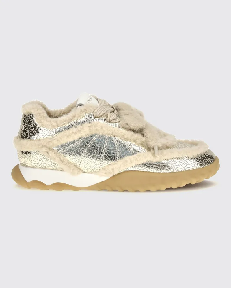 Pinko Gea Low Top Sneakers aus Leder mit Shearling-Futter und Gummisohle Platinum