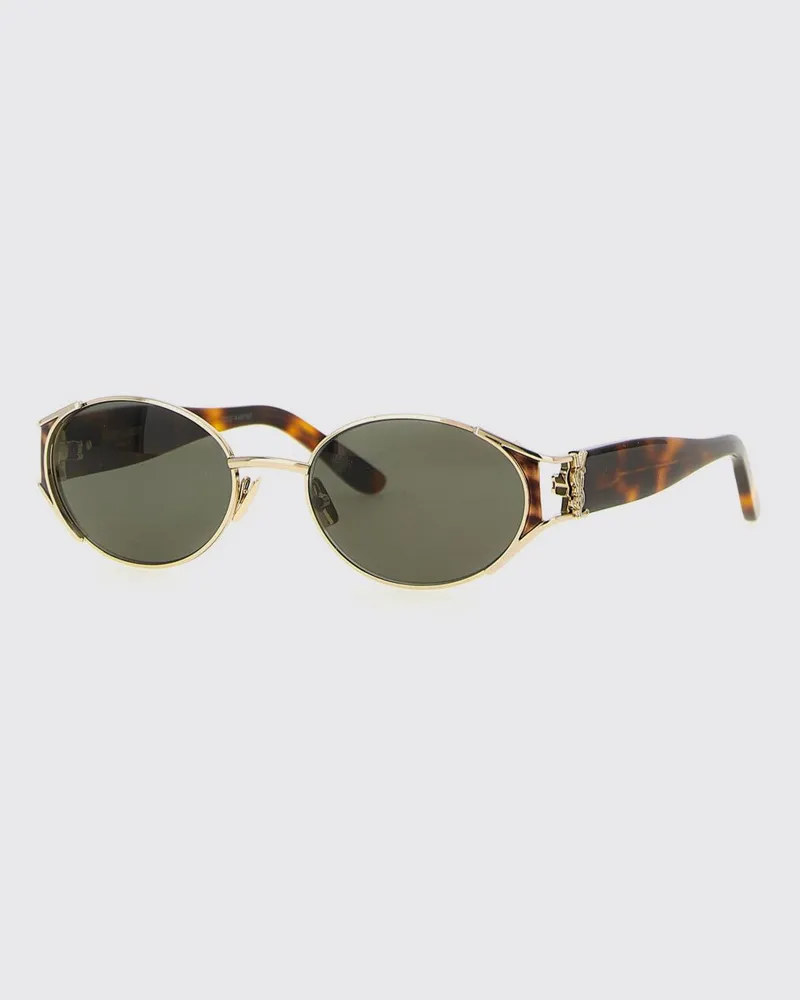 Saint Laurent Ovale Schildpatt-Acetat-Sonnenbrille mit YSL-Monogramm Braun