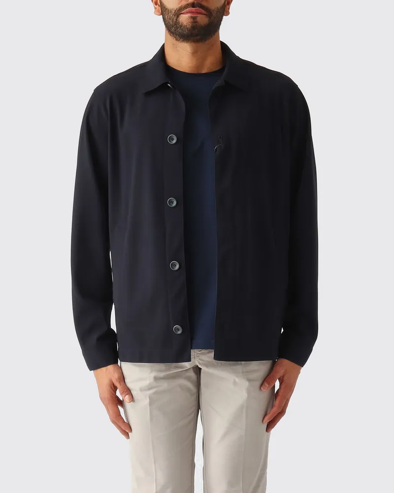 Herno Hemdjacke aus technischem Stretch-Gewebe mit klassischem Kragen Blau