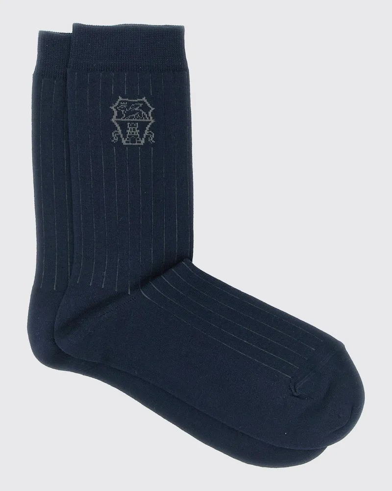 Brunello Cucinelli Gerippte Baumwollsocken mit Logo Blau