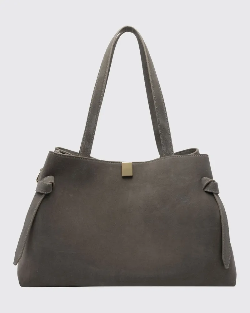 YUZEFI Gyoza Tote-Tasche aus Kalbswildleder mit doppeltem Henkel Grau