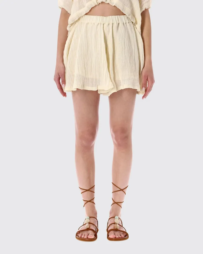 120% Lino Leinenmisch-Shorts mit hohem, elastischem Bund Natural