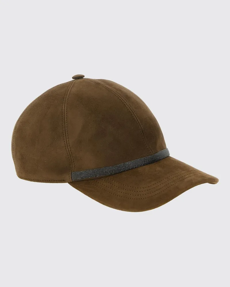Brunello Cucinelli Baseballkappe aus Veloursleder mit Monili Braun