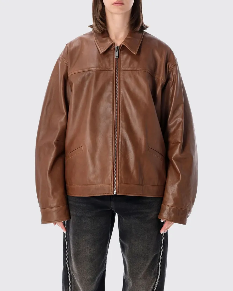 Haikure Kurze Lederjacke im Vintage-Stil mit überschnittenen Schultern und Reißverschluss Leder