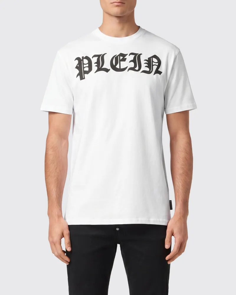 Philipp Plein Gothic T-Shirt aus Baumwolle mit kontrastierendem Logoprint auf der Brust Weiß