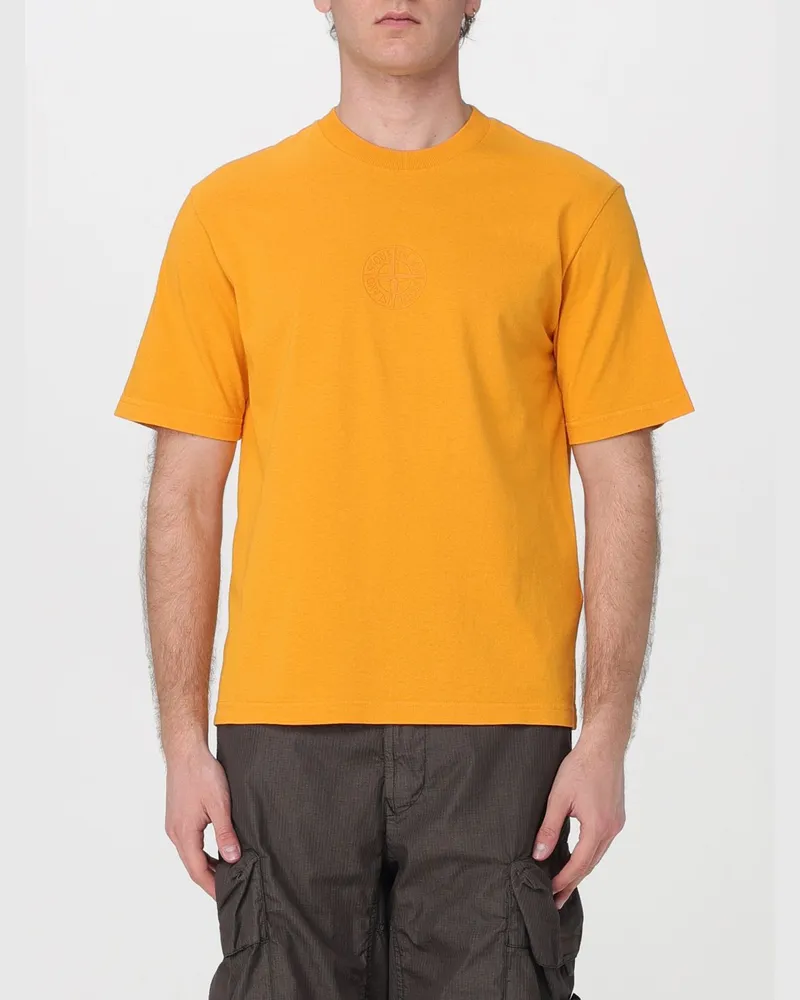Stone Island Rundhals-T-Shirt mit großem Logo Orange