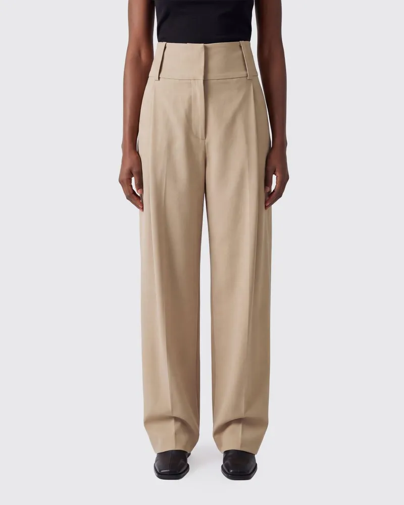 SPORTMAX Maßgeschneiderte Palazzo-Hose aus Schurwolle mit hoher Taille Beige