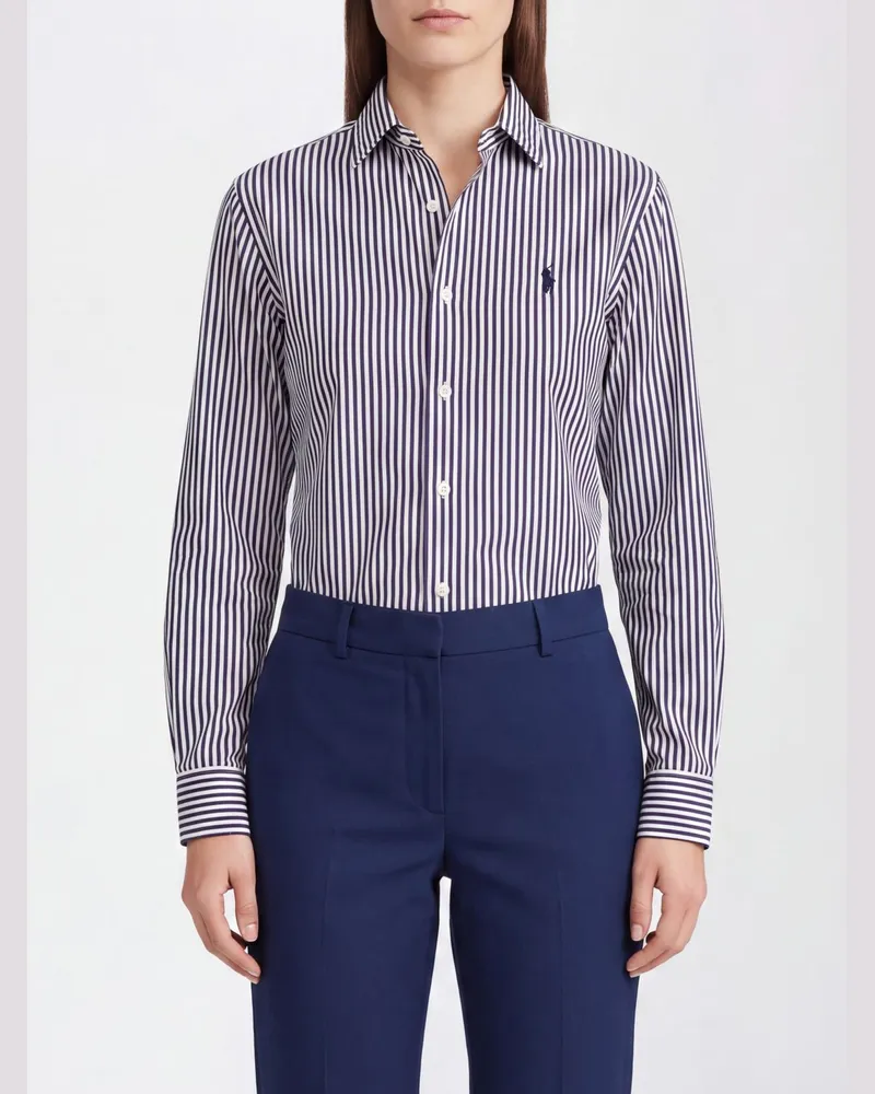 Ralph Lauren Gestreiftes Baumwollhemd mit gesticktem Pony-Logo Pink