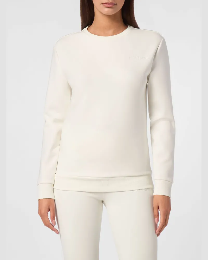 Philipp Plein Gekürztes Rundhals-Sweatshirt aus Jersey mit Ton-in-Ton-Logo Weiß