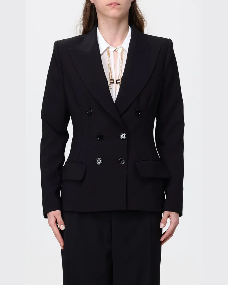 Elisabetta Franchi Zweireihiger Crêpe-Blazer mit gepolsterten Schultern Schwarz