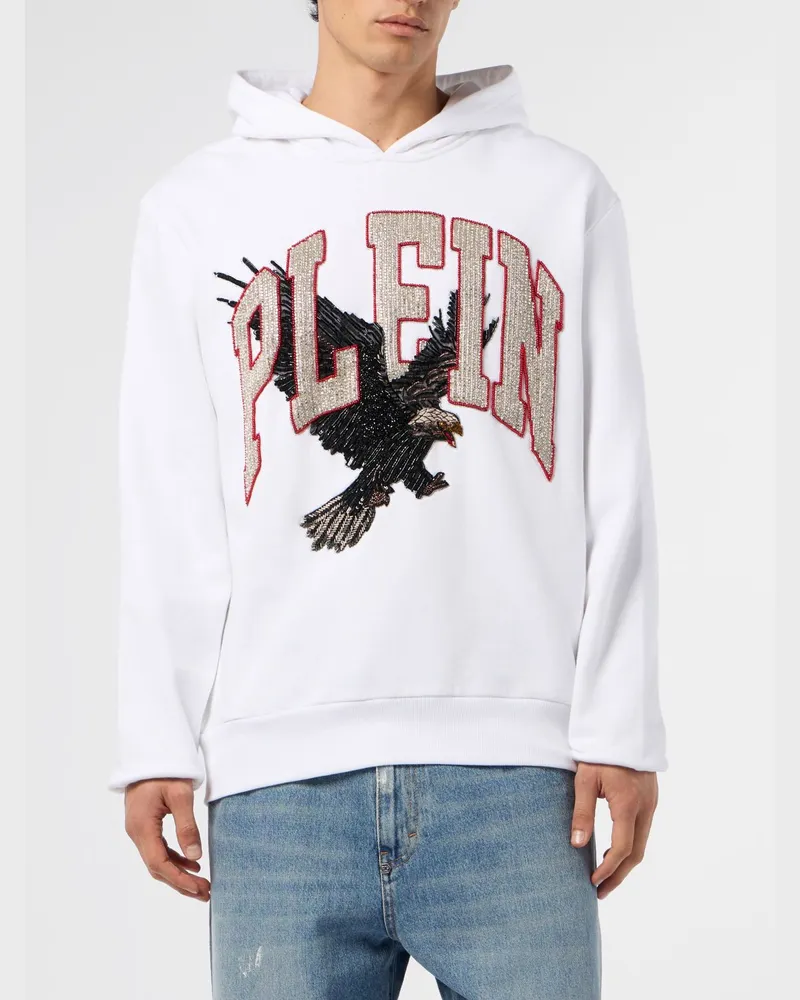 Philipp Plein Baumwoll-Kapuzensweatshirt mit grafischem Logoprint Weiß