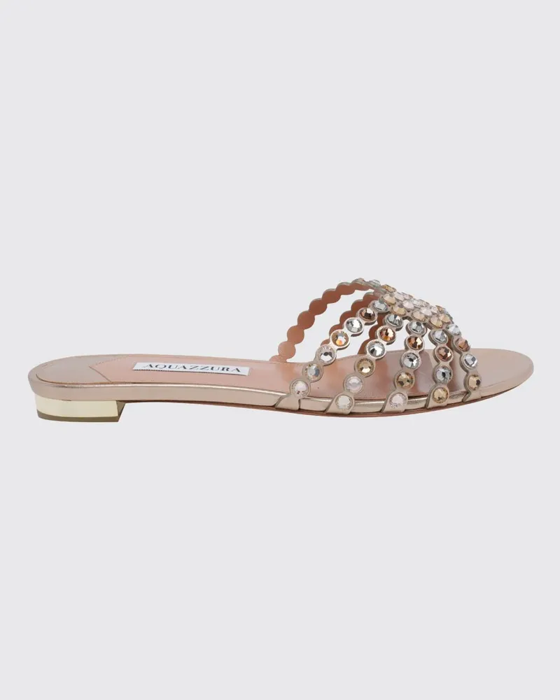 Aquazzura Tequila Pantoletten aus laminiertem Nappaleder mit Strasssteinen von Gold