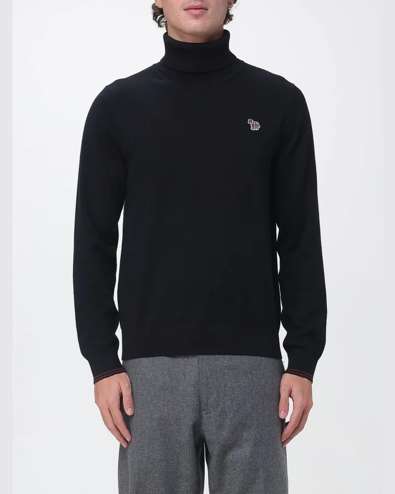 Paul Smith Rollkragenpullover aus Merinowolle-Baumwoll-Mischung mit gesticktem Logo Schwarz