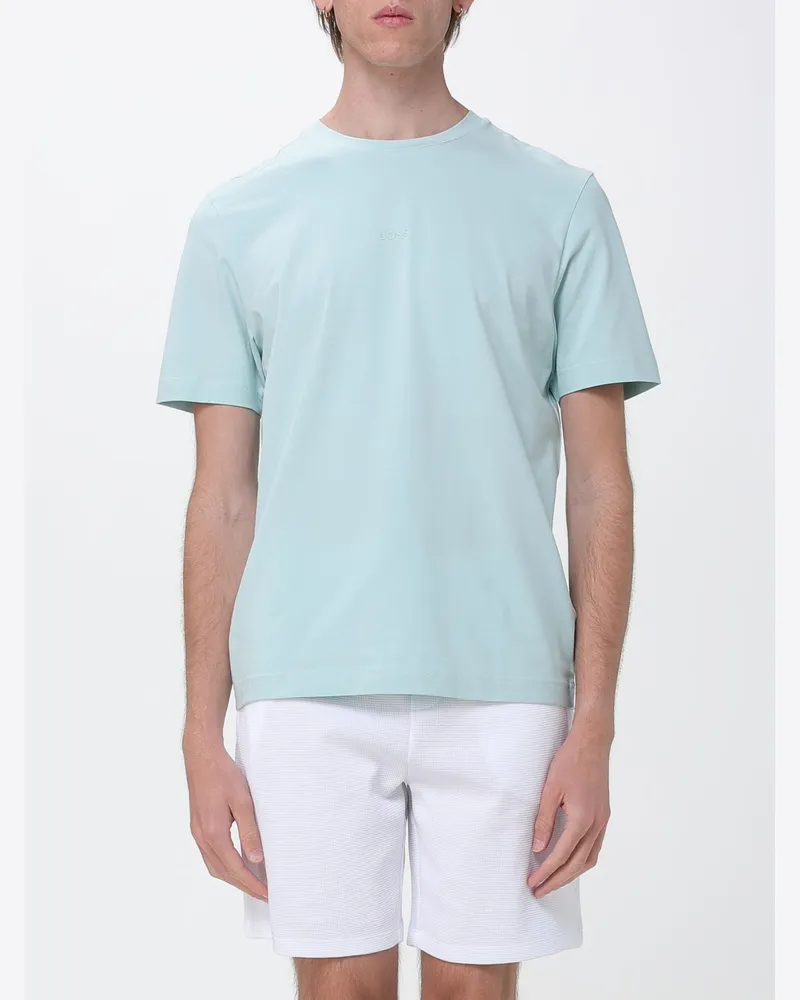 HUGO BOSS T-Shirt aus Stretch-Baumwolle mit Rundhals und Kontrastlogo Wasser