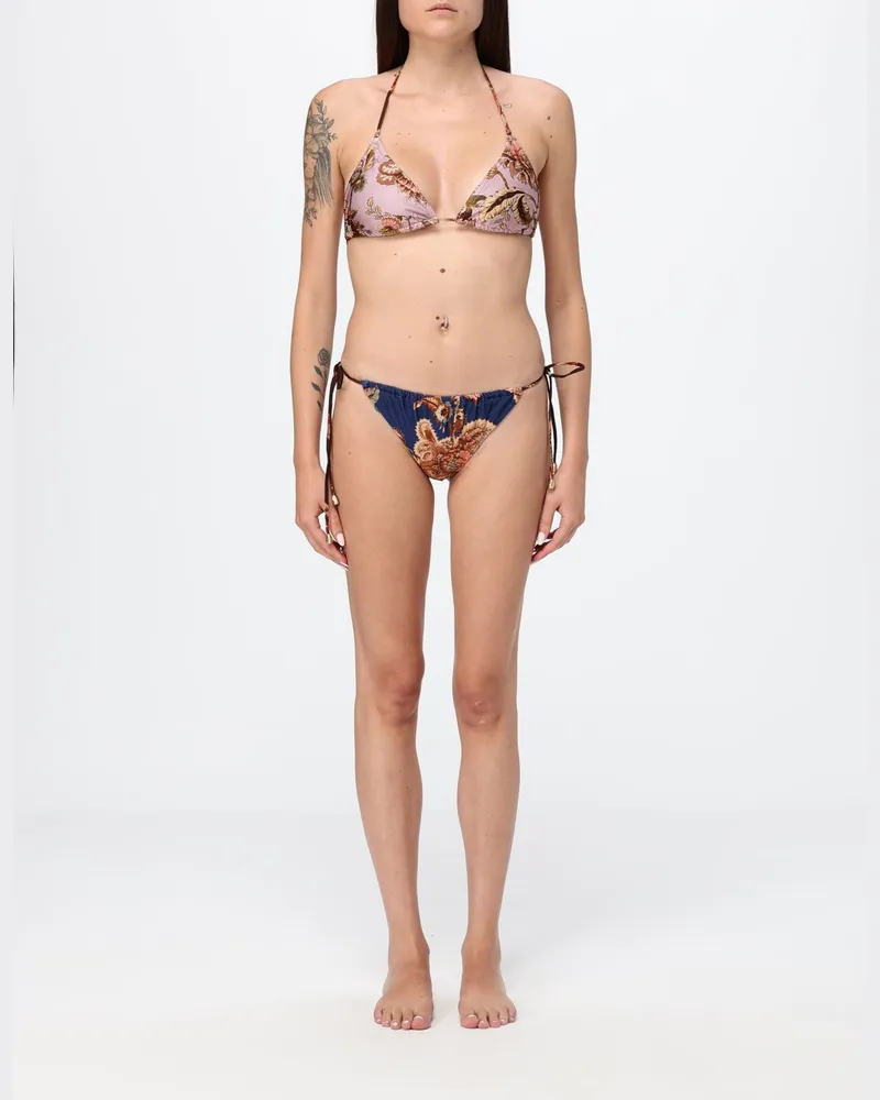 Zimmermann Zweiteiliges Triangel-Bikini-Set von mit abstraktem Muster und Bindebändern Bunt