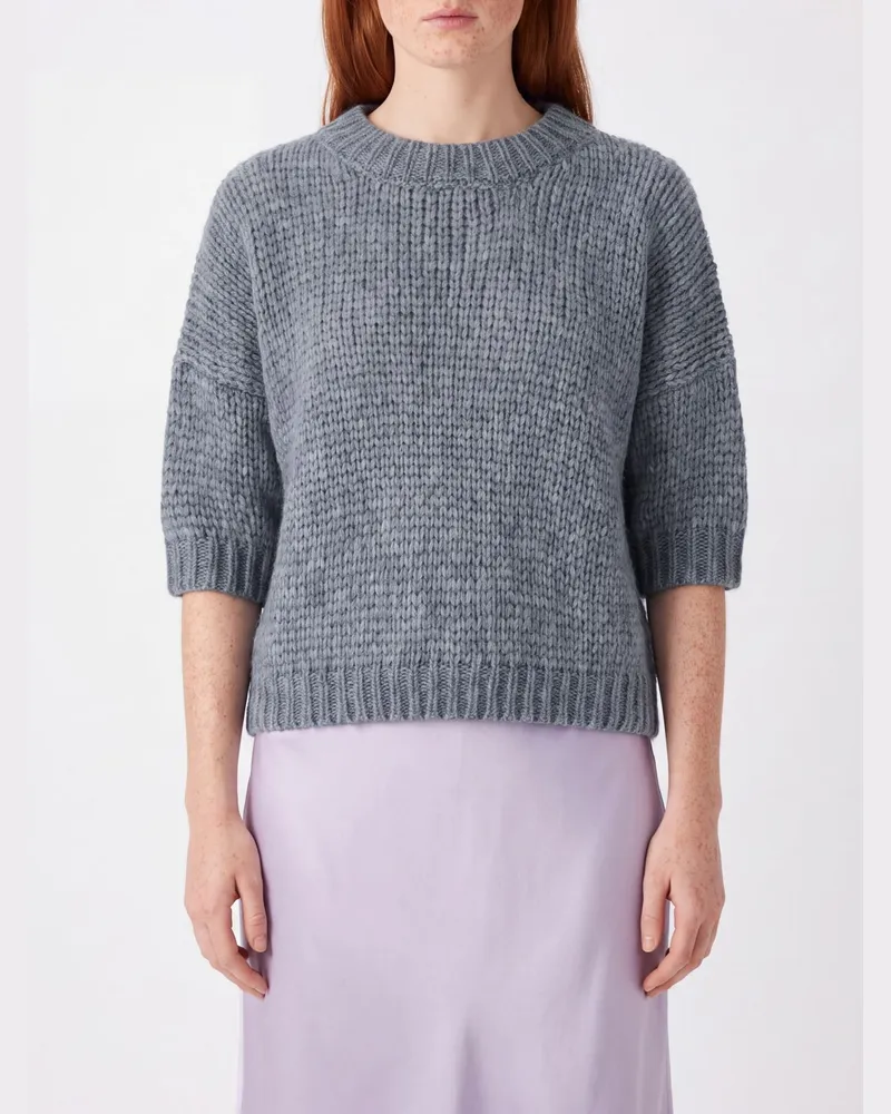 Roberto Collina Kurzärmeliger Pullover aus Alpaka-Wolle mit Rundhalsausschnitt Hellblau