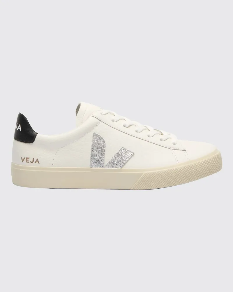 VEJA Campo Silberlaminierte Leder-Sneaker mit Kontrast-Logo Silber