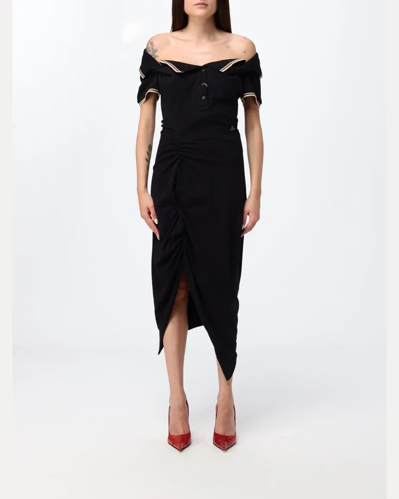 Vivienne Westwood Asymmetrisches Baumwoll-Midikleid mit U-Boot-Ausschnitt Schwarz