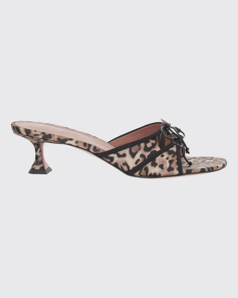 Amina Muaddi Eleonora Mules aus Satin mit Animal-Print Rot