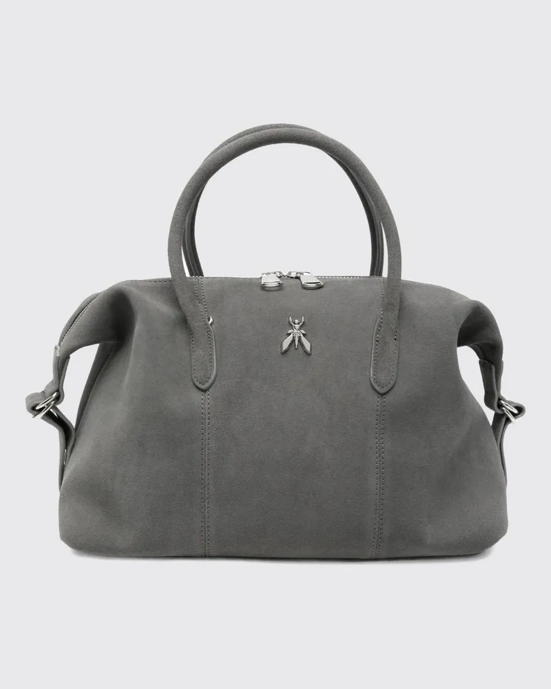 Patrizia Pepe Handtasche von aus Wildkalbsleder mit doppeltem Griff und Fly-Logo Grau