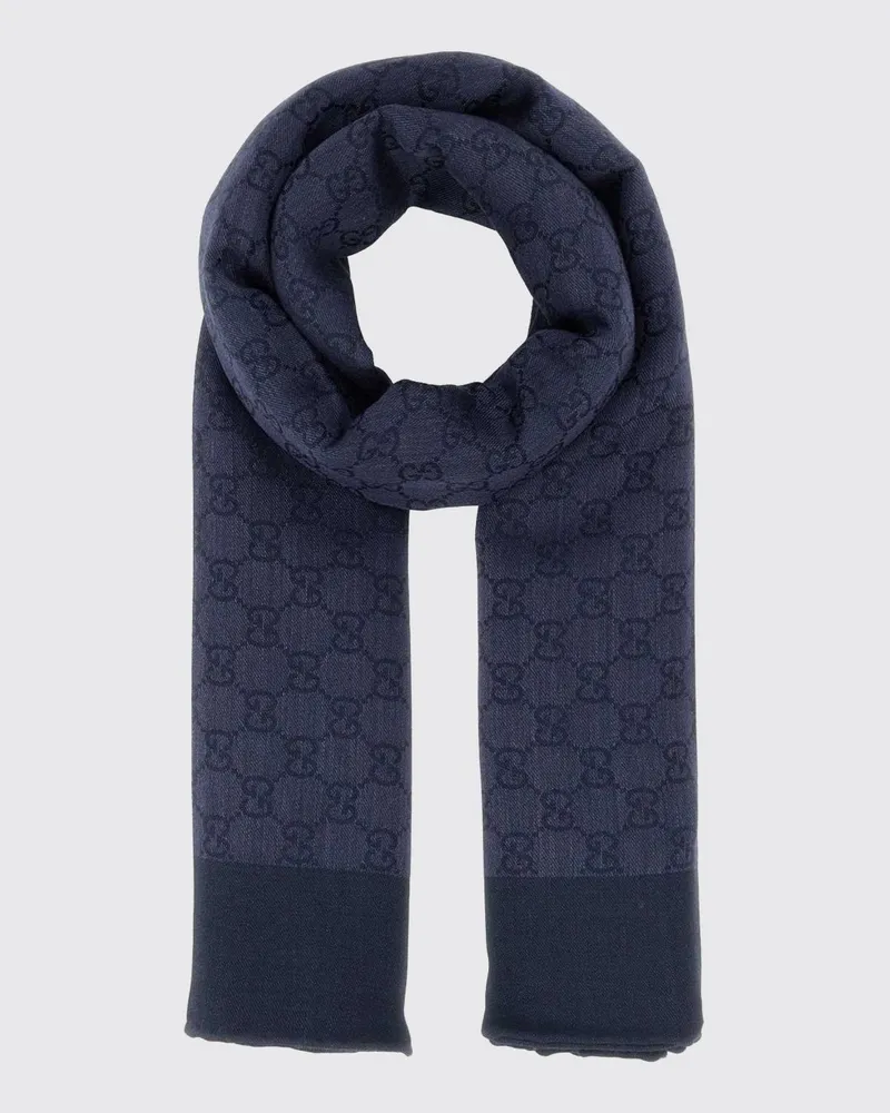 Gucci Jacquard-Schal aus Woll-Seiden-Mischung mit GG-Muster Navy