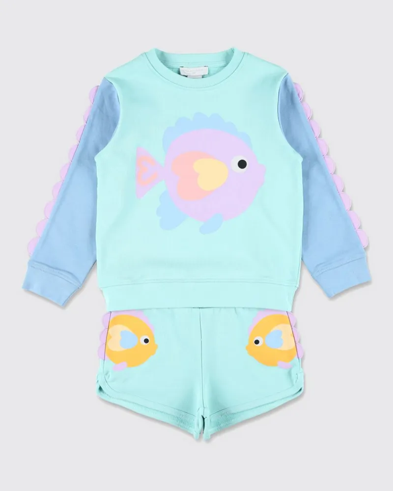 Stella McCartney Kids Baumwoll-Set mit Fischprint Blau