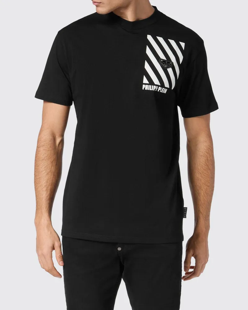 Philipp Plein Slim-Fit-T-Shirt aus Baumwolle mit kontrastierendem Logo Schwarz