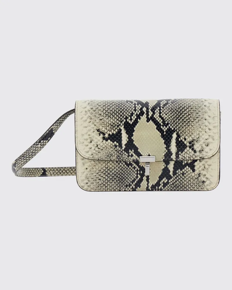 Totême T-Lock Mini Umhängetasche aus Leder mit Python-Print und Logo Ecru