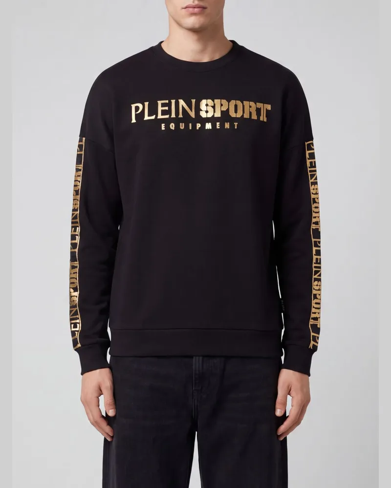 Philipp Plein Rundhals-Sweatshirt aus Baumwoll-Jersey mit laminiertem Kontrast-Logo Schwarz