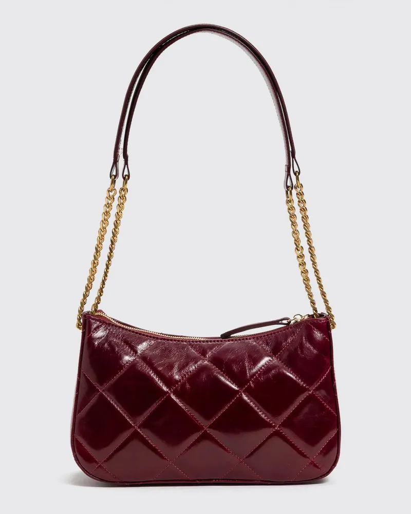 Twin-Set Schultertasche aus Matelassé-Leder mit doppeltem Henkel Burgunderrot