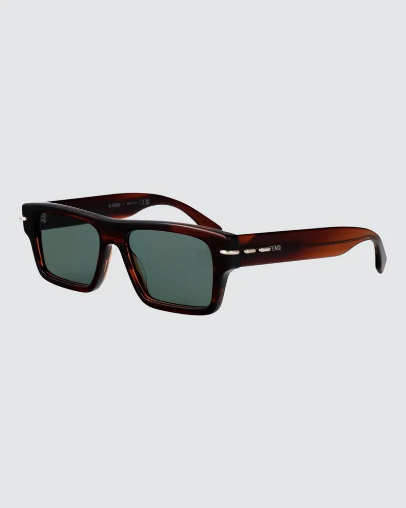 Fendi Rechteckige Sonnenbrille aus Acetat mit kontrastierendem Logo Orange