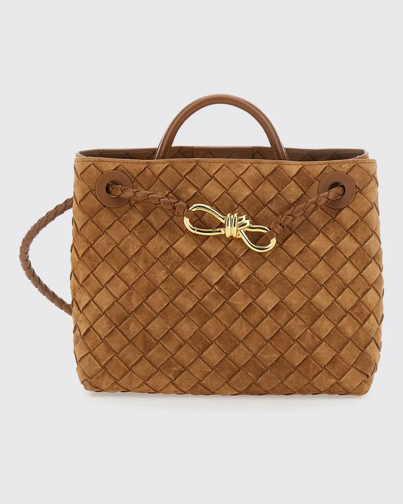 Bottega Veneta Kleine Andiamo Handtasche aus geflochtenem Kalbsleder Camel