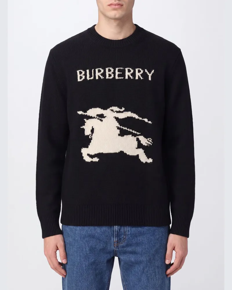 Burberry Pullover mit Rundhalsausschnitt aus Woll-Kaschmir-Mischung mit Jacquard-Logo Schwarz