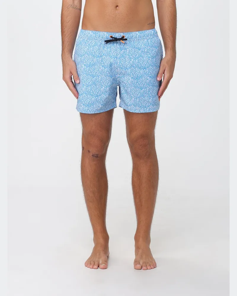 Save The Duck Badeshorts mit Grafikdruck und elastischem Kordelzugbund Hellblau