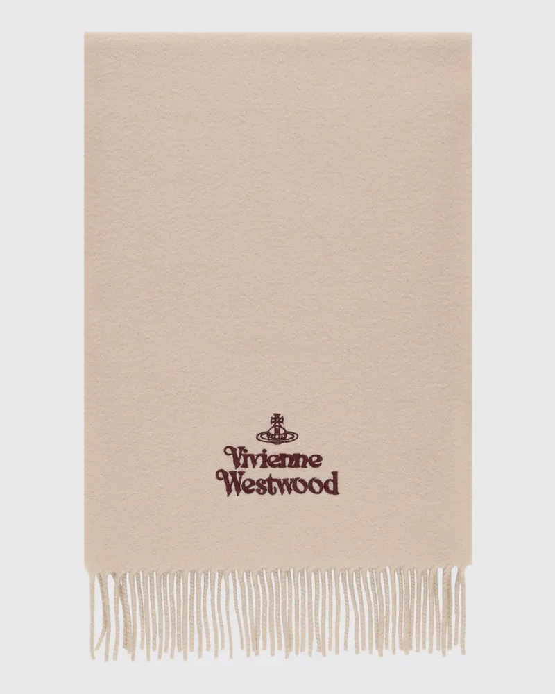 Vivienne Westwood Wollschal mit Kontrast-Logo und Fransen Beige