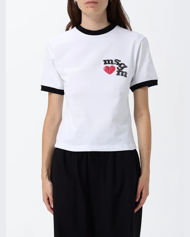 MSGM Slim-Fit T-Shirt aus Baumwolle mit Logo-Print und Kontrastbesätzen Weiß