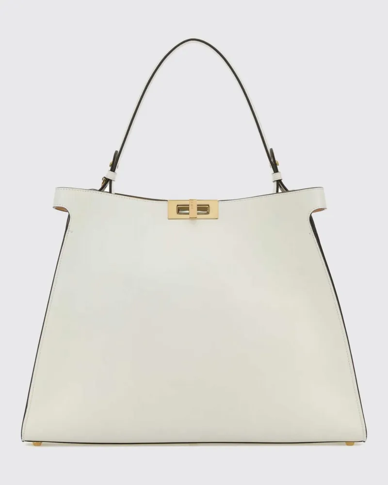 Fendi Way Tote-Tasche aus glattem Kalbsleder mit graviertem Logo Weiß