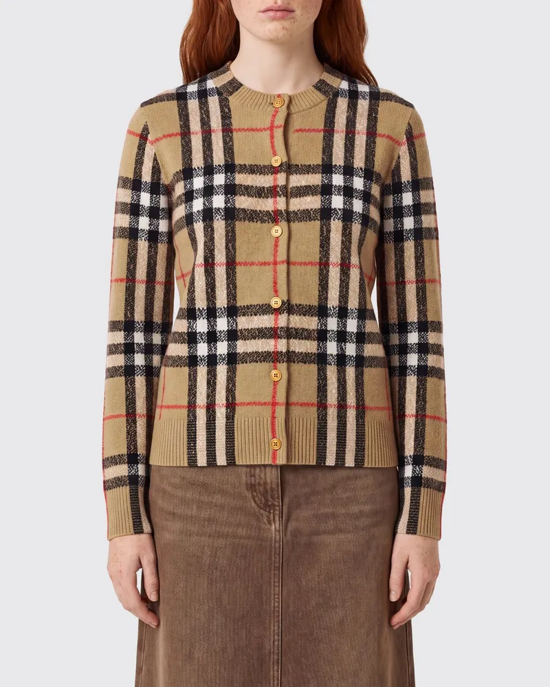 Burberry Kaschmir-Cardigan mit Vintage-Check-Muster und Rundhalsausschnitt Braun