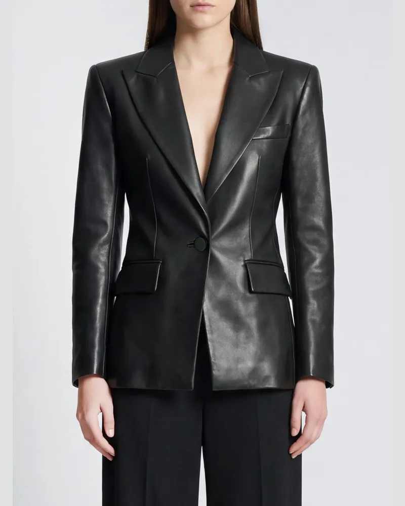 Balmain Kurzer Slim-Fit-Blazer von aus Lammleder mit steigendem Revers Schwarz