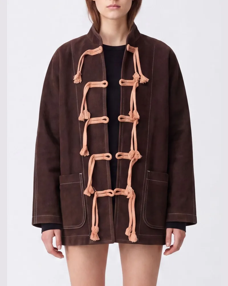 Uma Wang Kurze Wolljacke von mit hohem Kragen und Knebelverschluss Braun