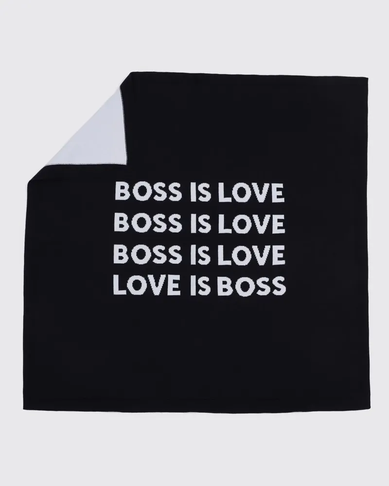 HUGO BOSS Babydecke aus Baumwolle mit Jacquard-Logo und Kontrastslogan Blau